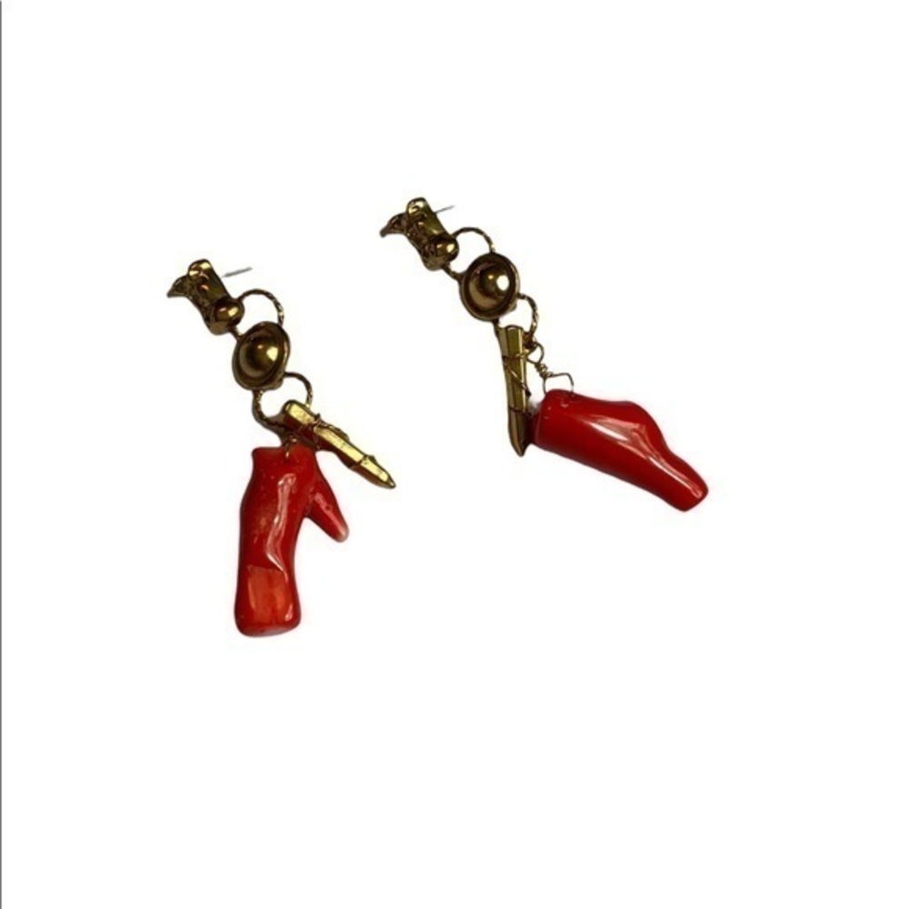 Gold tone faux coral statement earrings coastal nautical beach - Picture 1 of 2